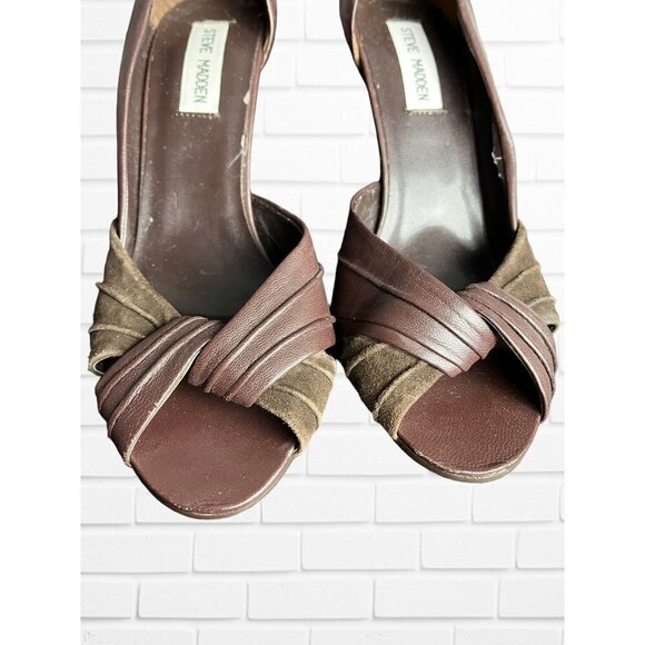 Steve Madden Women's Size 8 Destiny Heel Brown Leather Open Toe Twist Front - Picture 8 of 15